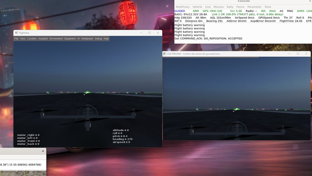 FlightGear window and live preview window showing identical, correctly captured content
